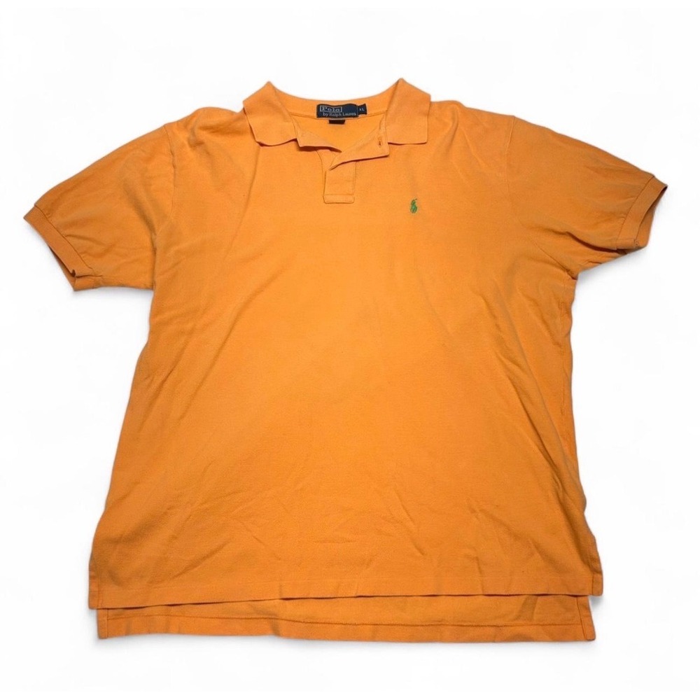 Polo Ralph Lauren Mens XL Orange Short Sleeve Cotton Pique Polo Shirt Green Pony
